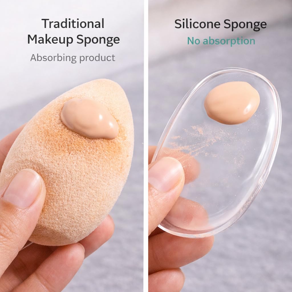 Silicone Makeup Sponge (2-Pack), Reusable Non-Absorbent Makeup Blender for Liquid, Cream & Powder, Latex-Free Foundation Applicator, Easy to Rinse & Reusable