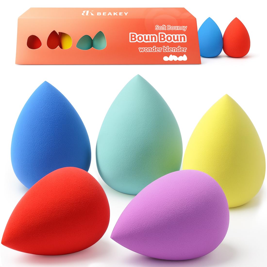Makeup Sponge Set, 5 Pcs Foundation Blending Sponge, Beauty Sponges Flawless for Liquid, Cream, and Powder, Latex-Free and Vegan  Makeup Sponges, Black