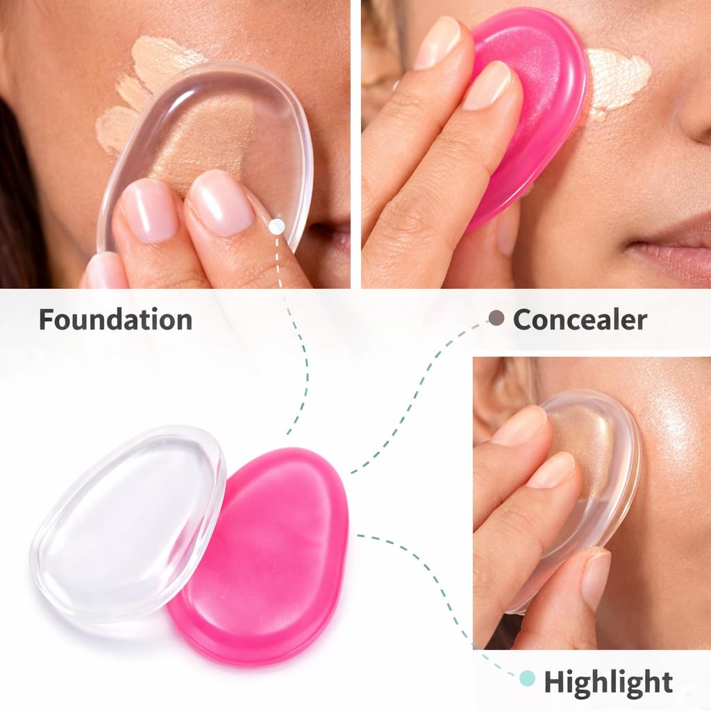 Silicone Makeup Sponge (2-Pack), Reusable Non-Absorbent Makeup Blender for Liquid, Cream & Powder, Latex-Free Foundation Applicator, Easy to Rinse & Reusable