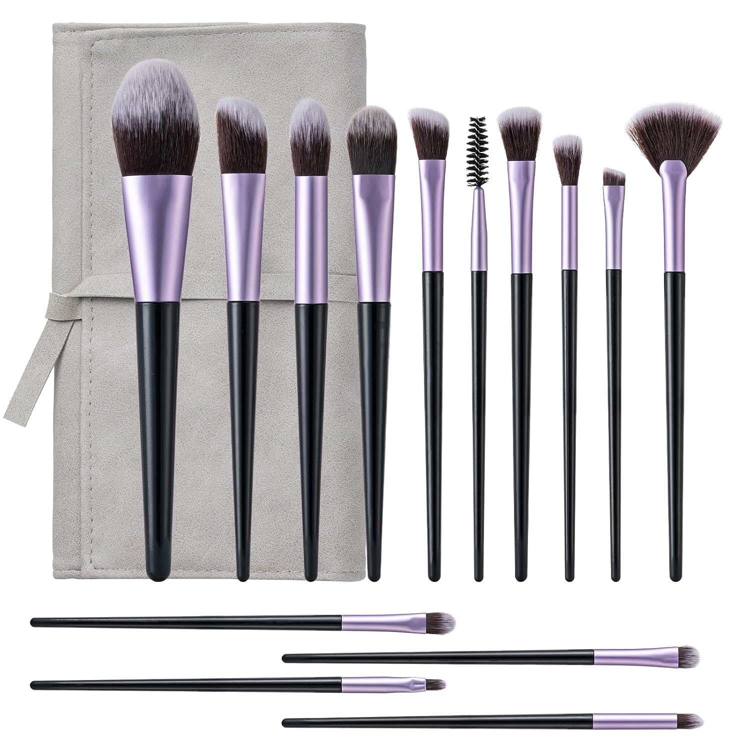 Makeup Brushes, 14 Pcs Professional Makeup Brush Set, Eye and Face Foundation Brush Set, Eyeshadow Brushes, Cosmetic Brushes, with PU Bag, Grayish