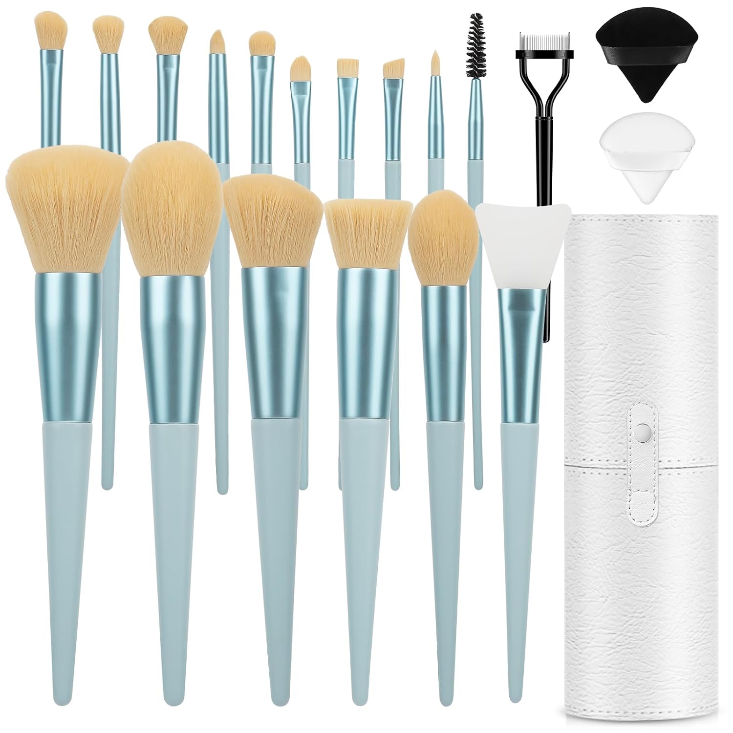 Makeup Brushes With Case 20PCs Professional Makeup Brush Set, Foundation Powder Eyeshadow Brush Set Eyebrow Concealer Contour Travel Brushes Kit with Holder & 2 Powder Puff-White