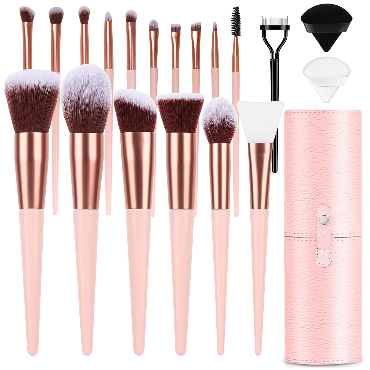Makeup Brushes With Case 20PCs Professional Makeup Brush Set, Foundation Powder Eyeshadow Brush Set Eyebrow Concealer Contour Travel Brushes Kit with Holder & 2 Powder Puff-White