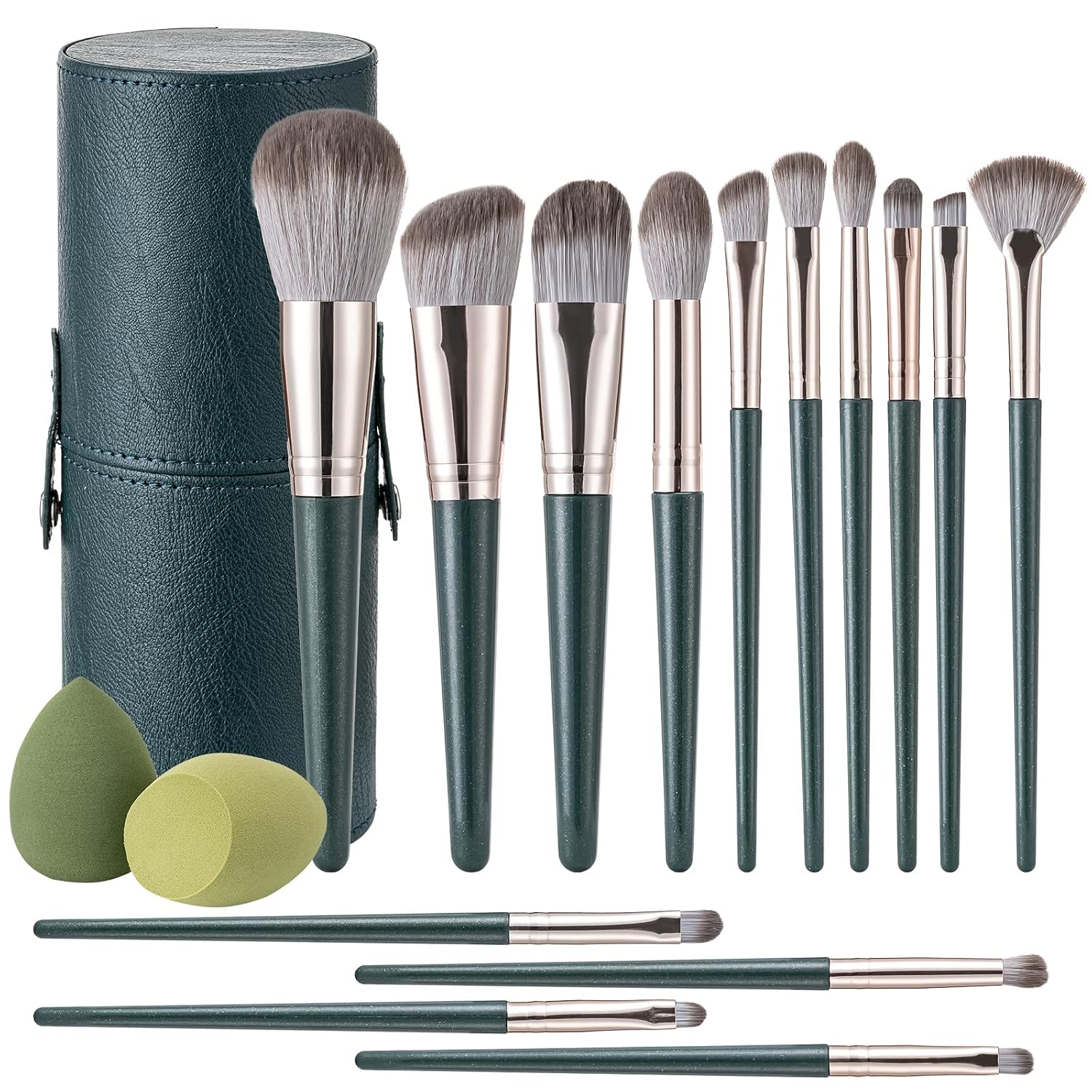 Makeup Brushes, 14 Pcs Professional Makeup Brush Set, Eye and Face Foundation Brush Set, Eyeshadow Brushes, Cosmetic Brushes, with PU Bag, Grayish