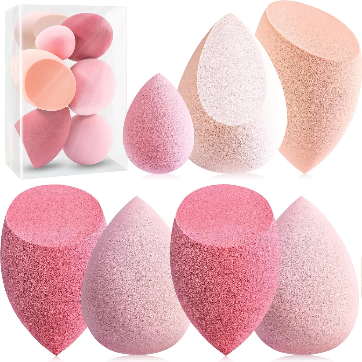 Makeup Sponge Set Blender Sponges 7 Pcs for Liquid, Cream, and Powder, Latex Free, Multi colored Beauty Sponges with 1 Mini Sponge, Vegan & Cruelty-Free